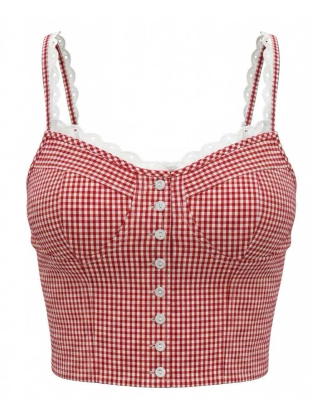 Sim & Sam L NWT Red Gingham Check Prairie Sleeveless Crop Peasant Top Western